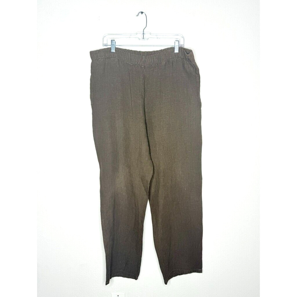 Bryn Walker Brown 100% Linen Pants Elastic Waist Medium Made USA Men Balloon